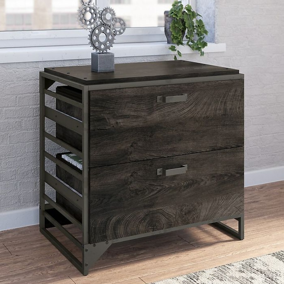 * Bush Furniture Refinery 2-Drawer Lateral File Cabinet, Letter/Legal, Dark Gray Hickory, 32 (Rff132Gh-03)