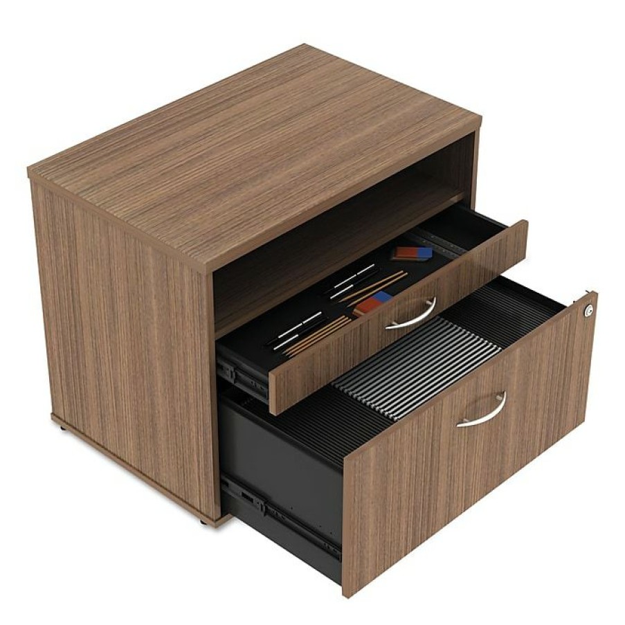 * Alera , Open Office Series Low File Cabinet Credenza, 29 1/2 19 1/8 22 7/8,Modern Walnut