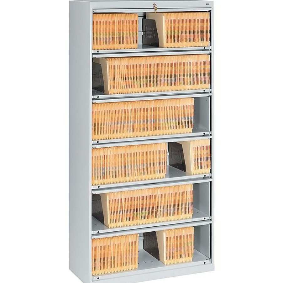 * Tennsco Closed Fixed Shelf Lateral File, Light Gray, 6-Shelf, 75 1/4 H