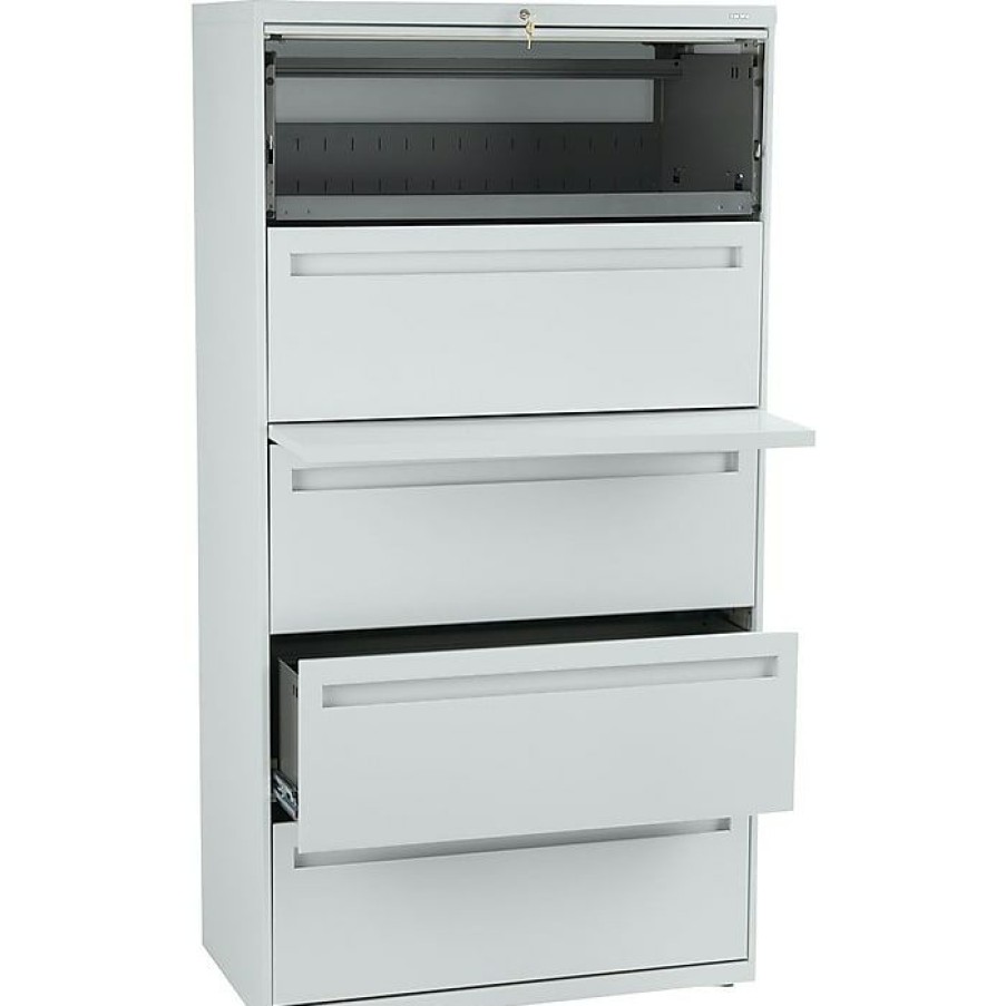 * Hon Brigade 700 Series Lateral File, 5-Drawer, 67Hx36Wx19-1/4 D, Light Grey