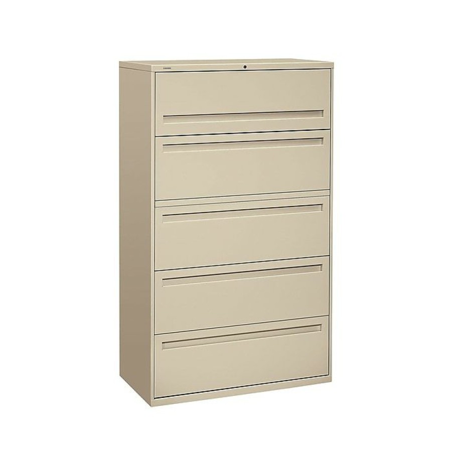 * Hon Brigade 700 Series 5 File Drawer Lateral File Cabinet, Locking, Letter/Legal, Putty/Beige, 42 W (H795.L.L)