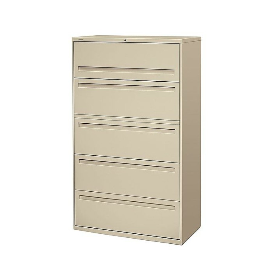 * Hon Brigade 700 Series 5 File Drawer Lateral File Cabinet, Locking, Letter/Legal, Putty/Beige, 42 W (H795.L.L)