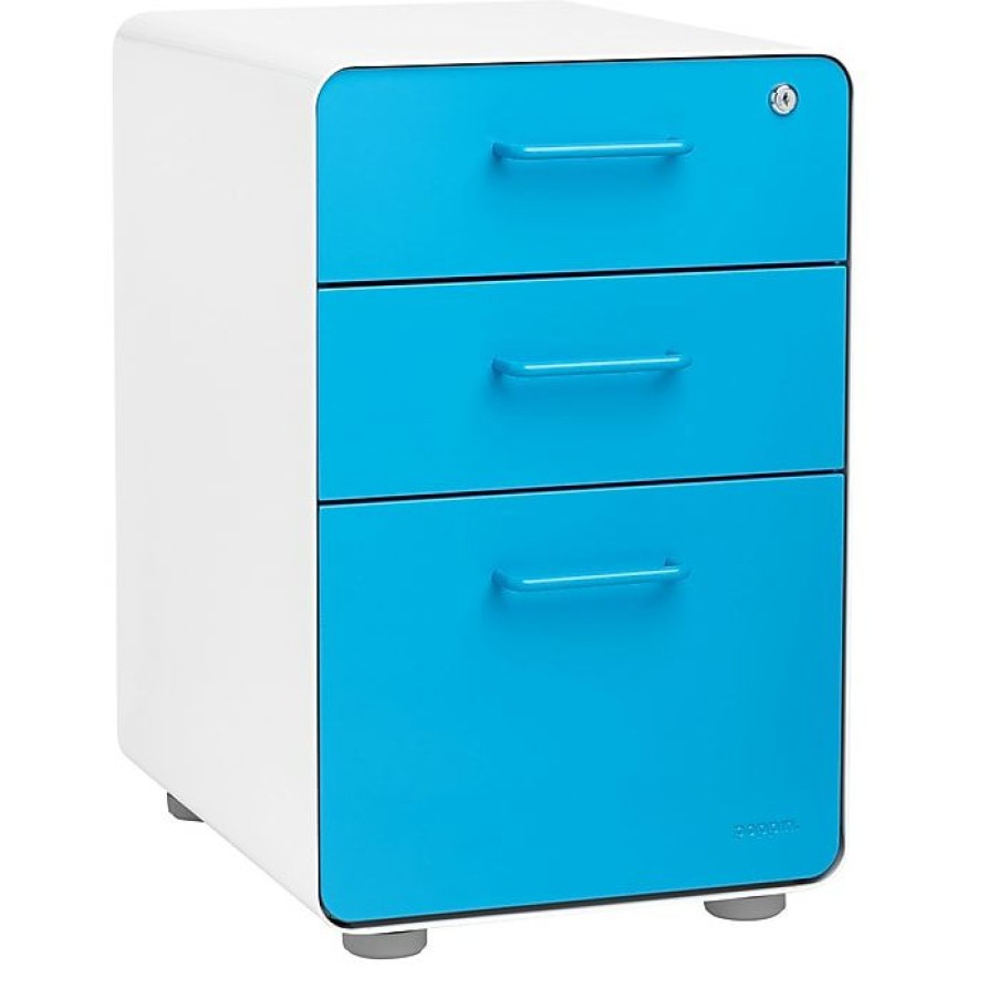 * Poppin Stow 3-Drawer File Cabinet, White + Pool Blue