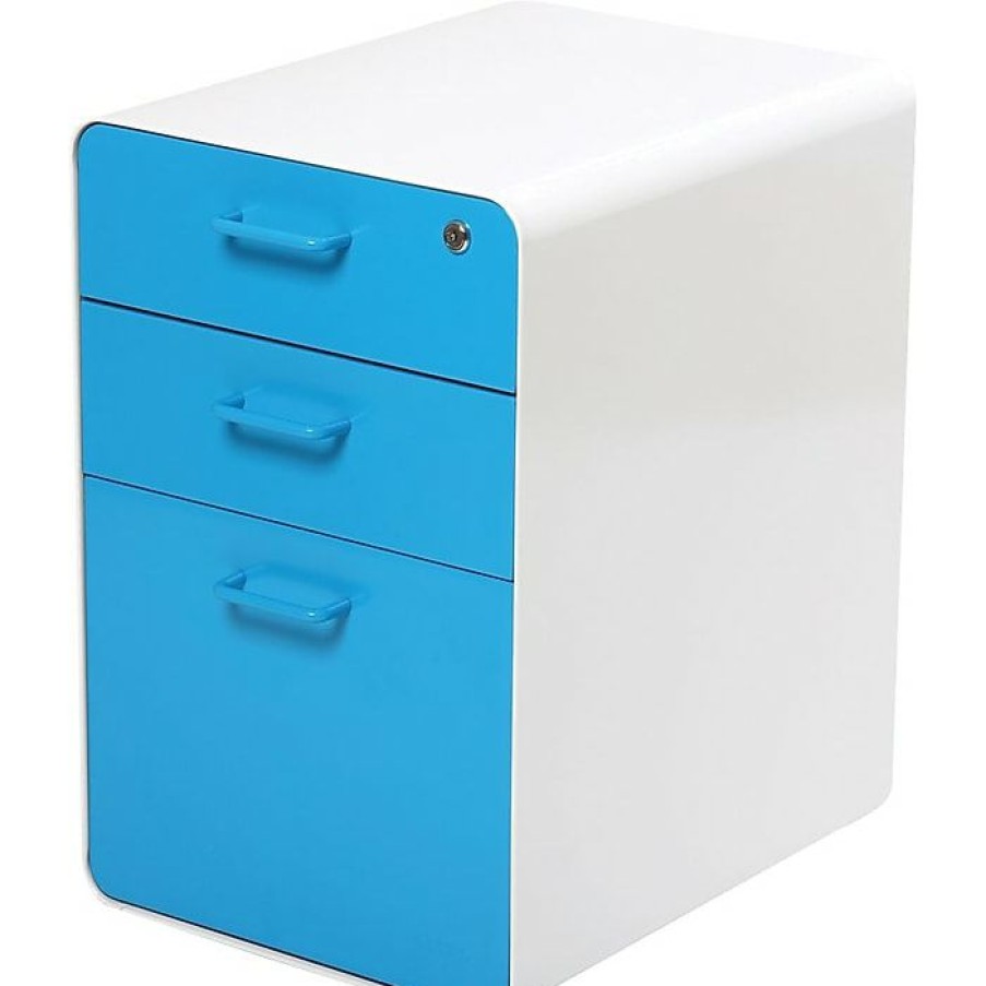 * Poppin Stow 3-Drawer File Cabinet, White + Pool Blue