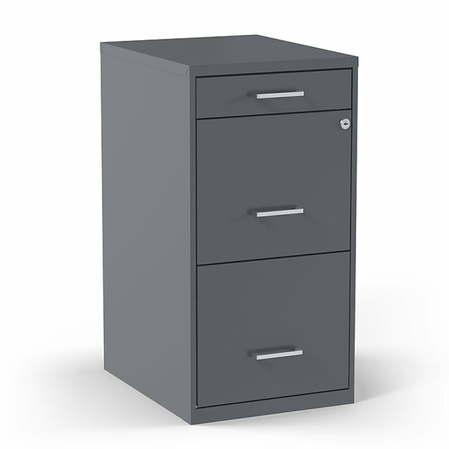 * Staples 3-Drawer Vertical File Cabinet, Locking, Letter, Charcoal, 18 D (18606)