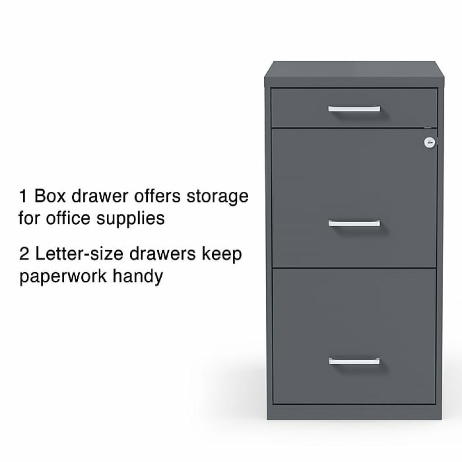 * Staples 3-Drawer Vertical File Cabinet, Locking, Letter, Charcoal, 18 D (18606)