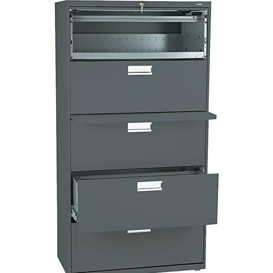 * Hon Brigade 600 Series Lateral File Cabinet, A4/Legal/Letter, 5-Drawer, Charcoal, 19 1/4 D (685Ls)