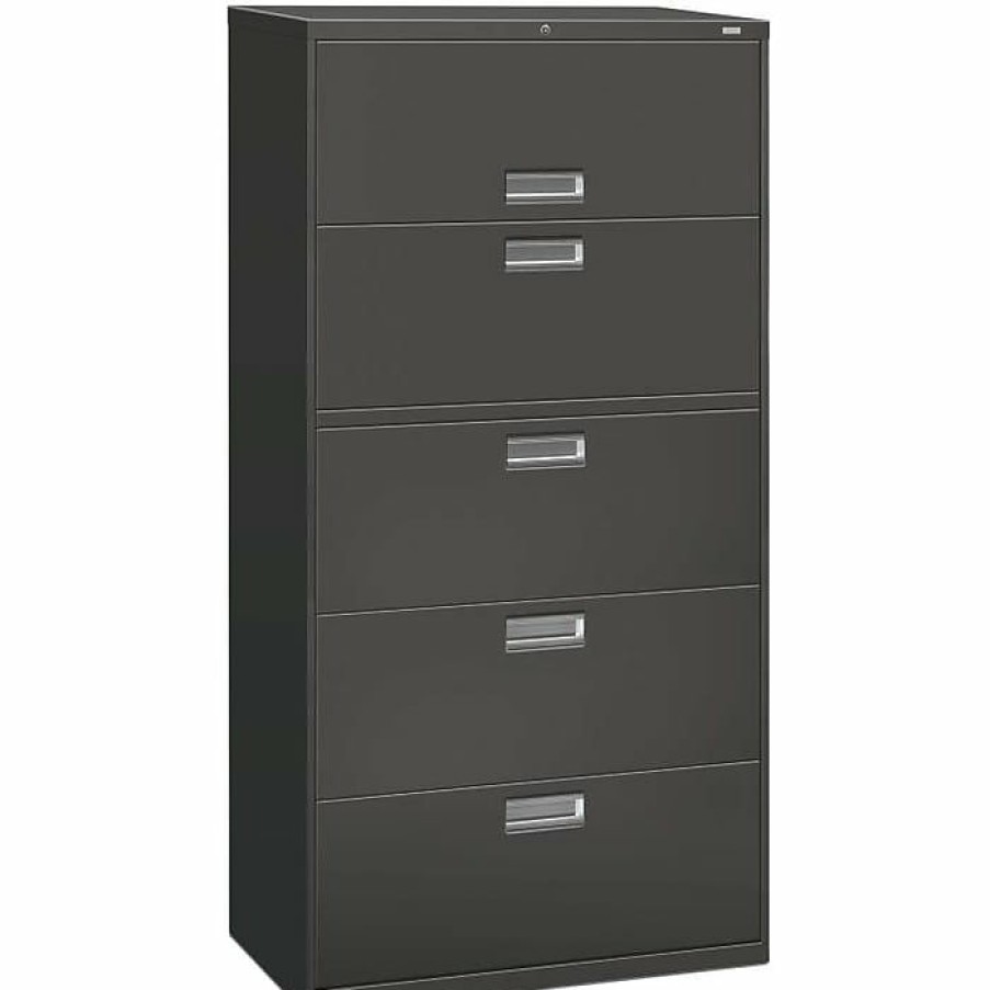 * Hon Brigade 600 Series Lateral File Cabinet, A4/Legal/Letter, 5-Drawer, Charcoal, 19 1/4 D (685Ls)