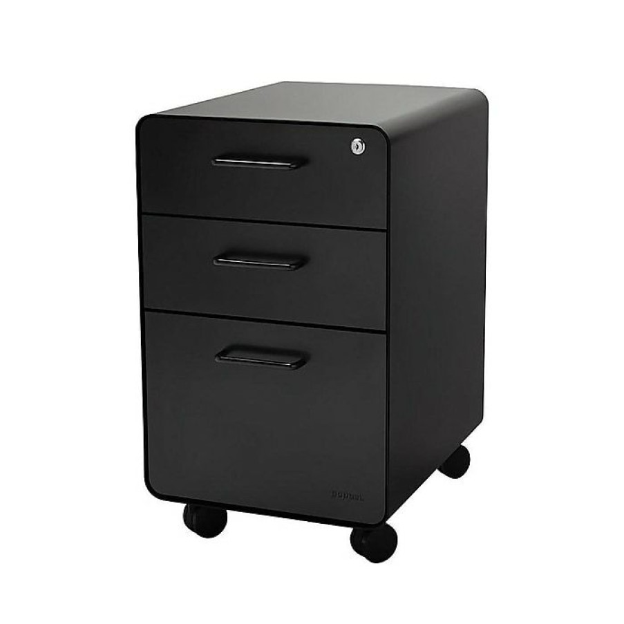 * Poppin Stow 3-Drawer Vertical File Cabinet, Locking, Letter/Legal, Black, 20 D (101390)