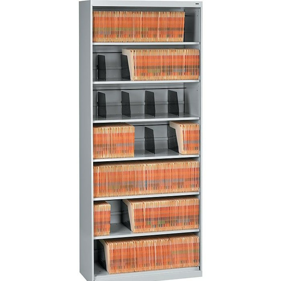 * Tennsco Open Fixed Shelf Lateral File, Light Gray, 7-Shelf, 87 H