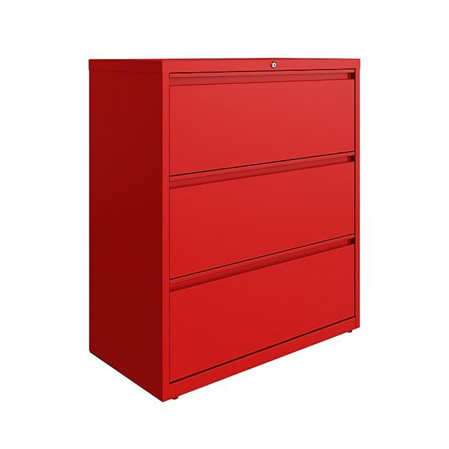 * Hirsh Hl10000 Series 3-Drawer Lateral File Cabinet, Locking, Letter/Legal, Lava Red, 36 (24252)