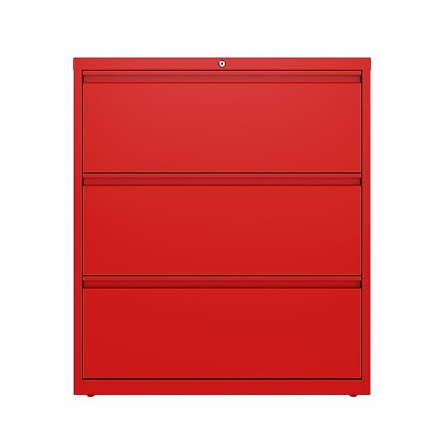 * Hirsh Hl10000 Series 3-Drawer Lateral File Cabinet, Locking, Letter/Legal, Lava Red, 36 (24252)