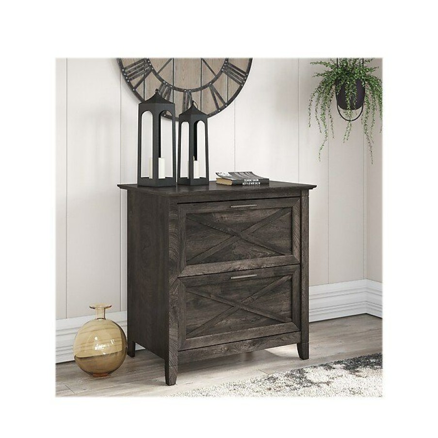 * Bush Furniture Key West 2-Drawer Lateral File Cabinet, Letter/Legal, Dark Gray Hickory, 30 (Kwf130Rcp-03)