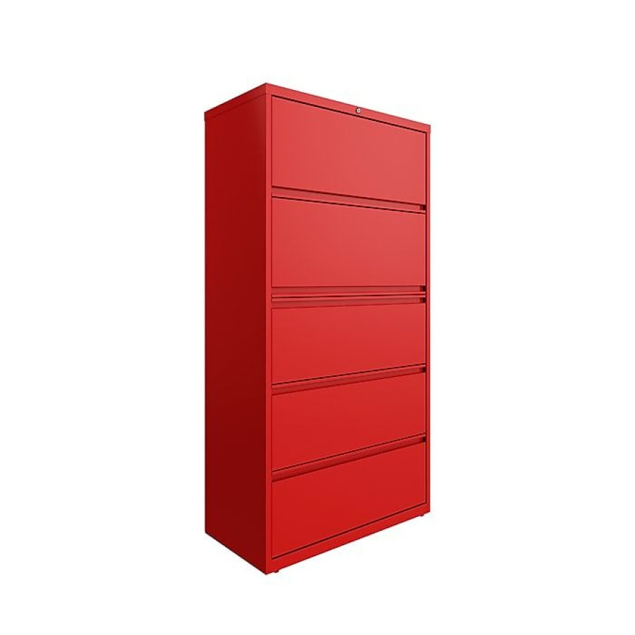 * Hirsh Hl10000 Series 5-Drawer Lateral File Cabinet, Locking, Letter/Legal, Lava Red, 36 (24258)