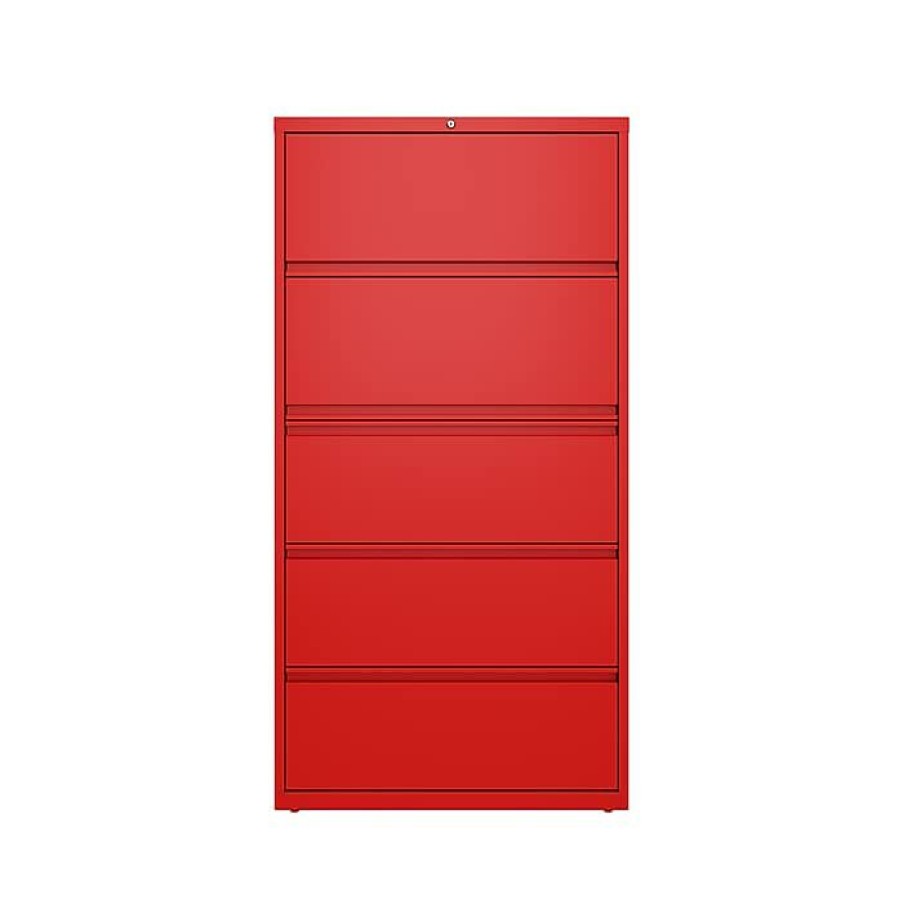 * Hirsh Hl10000 Series 5-Drawer Lateral File Cabinet, Locking, Letter/Legal, Lava Red, 36 (24258)