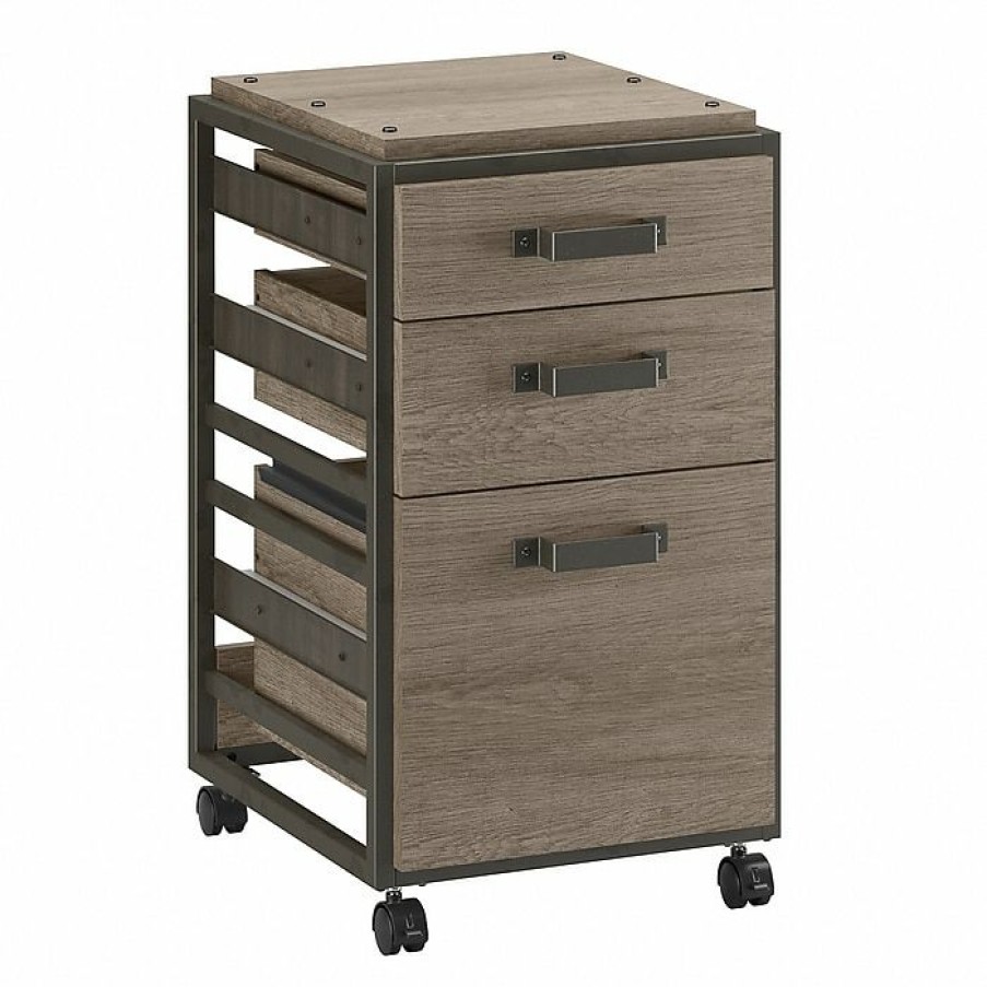 * Bush Furniture Refinery 3-Drawer Vertical File Cabinet, Mobile/Pedestal, Letter, Restored Gray, 18 (Rff116Rtg-03)