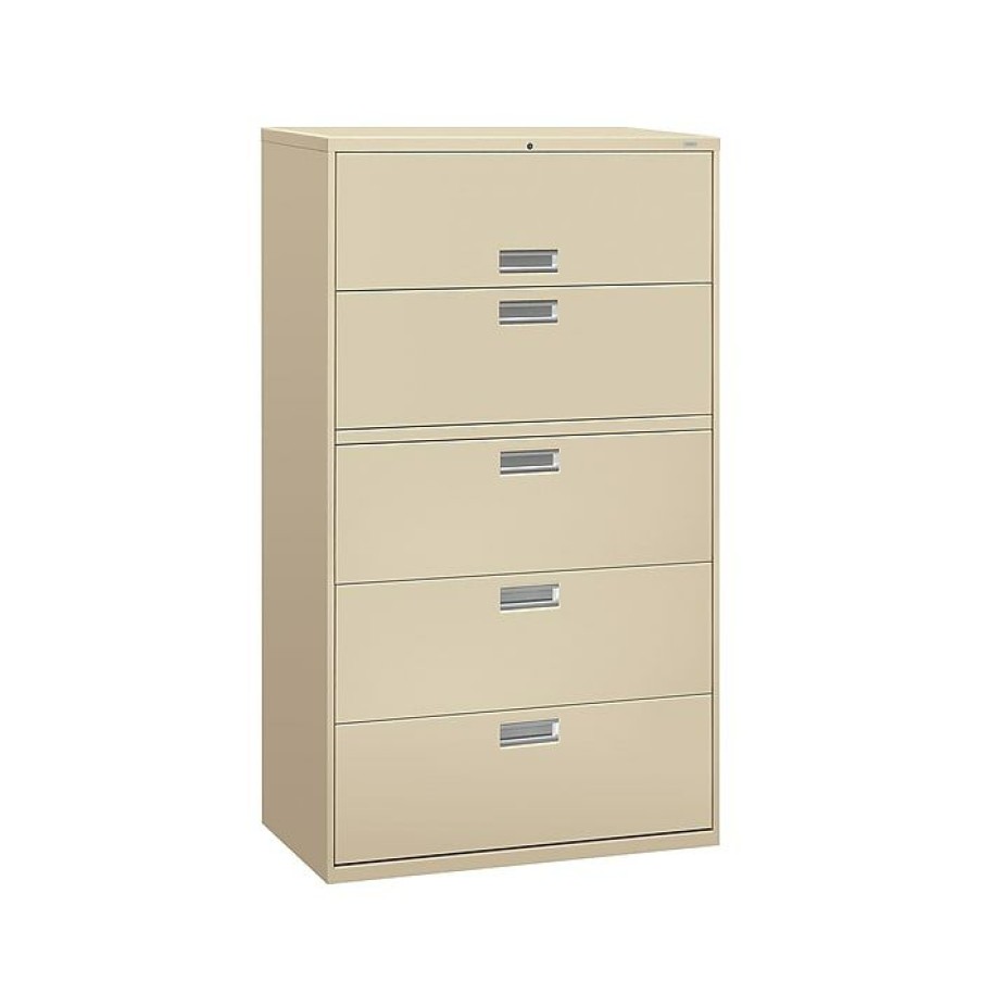 * Hon Brigade 600 Series 5-Drawer Lateral File Cabinet, Locking, Letter/Legal, Putty/Beige, 42 W (H695.L.L)