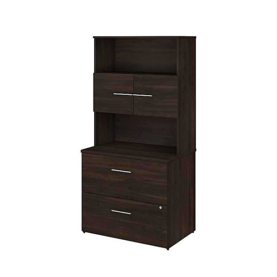 * Bush Business Furniture Office 500 2-Drawer Lateral File Cabinet With Hutch, Letter/Legal, Black Walnut, 35.67 , Installed