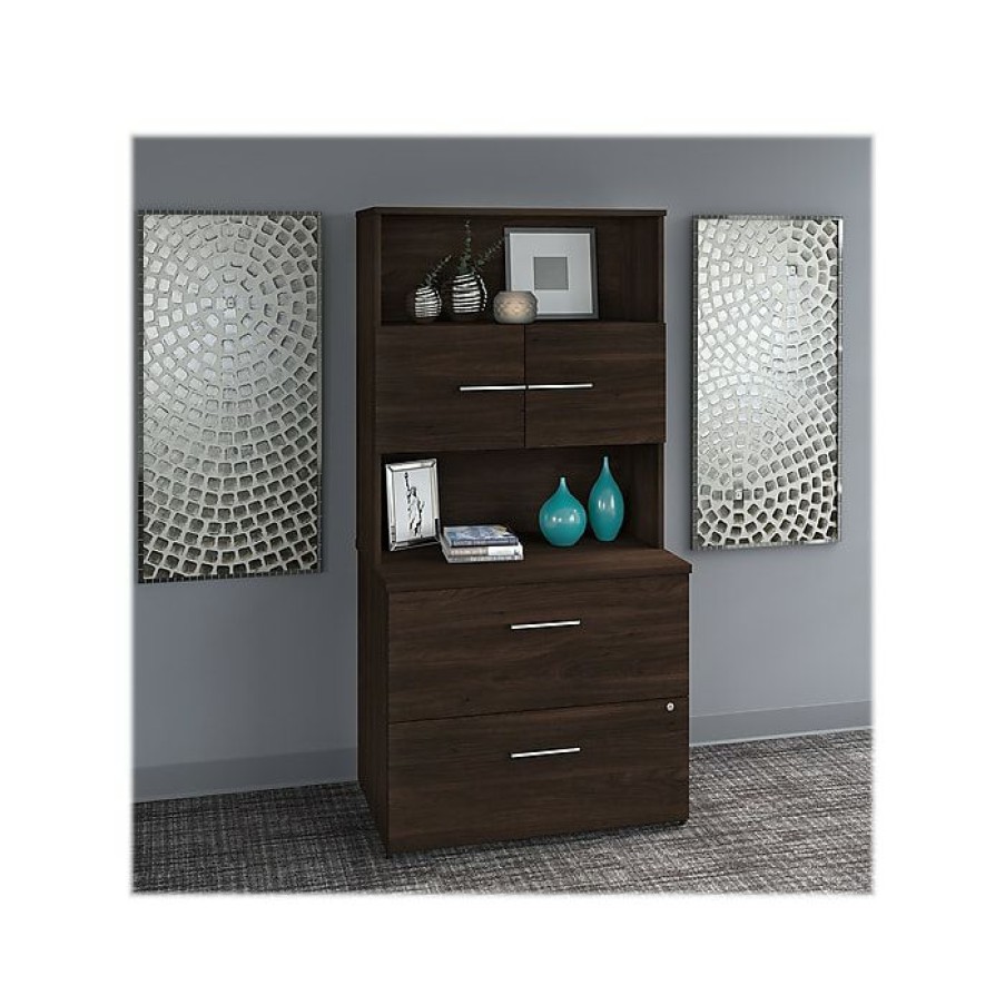 * Bush Business Furniture Office 500 2-Drawer Lateral File Cabinet With Hutch, Letter/Legal, Black Walnut, 35.67 , Installed