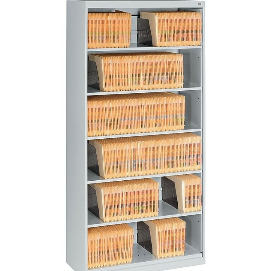 * Tennsco Open Fixed Shelf Lateral File, Light Gray, 6-Shelf, 75 1/4 H