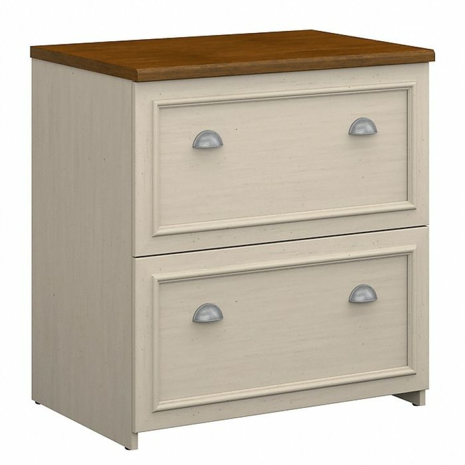 * Bush Furniture Fairview Lateral File Cabinet, Antique White/Tea Maple (Wc53281-03)