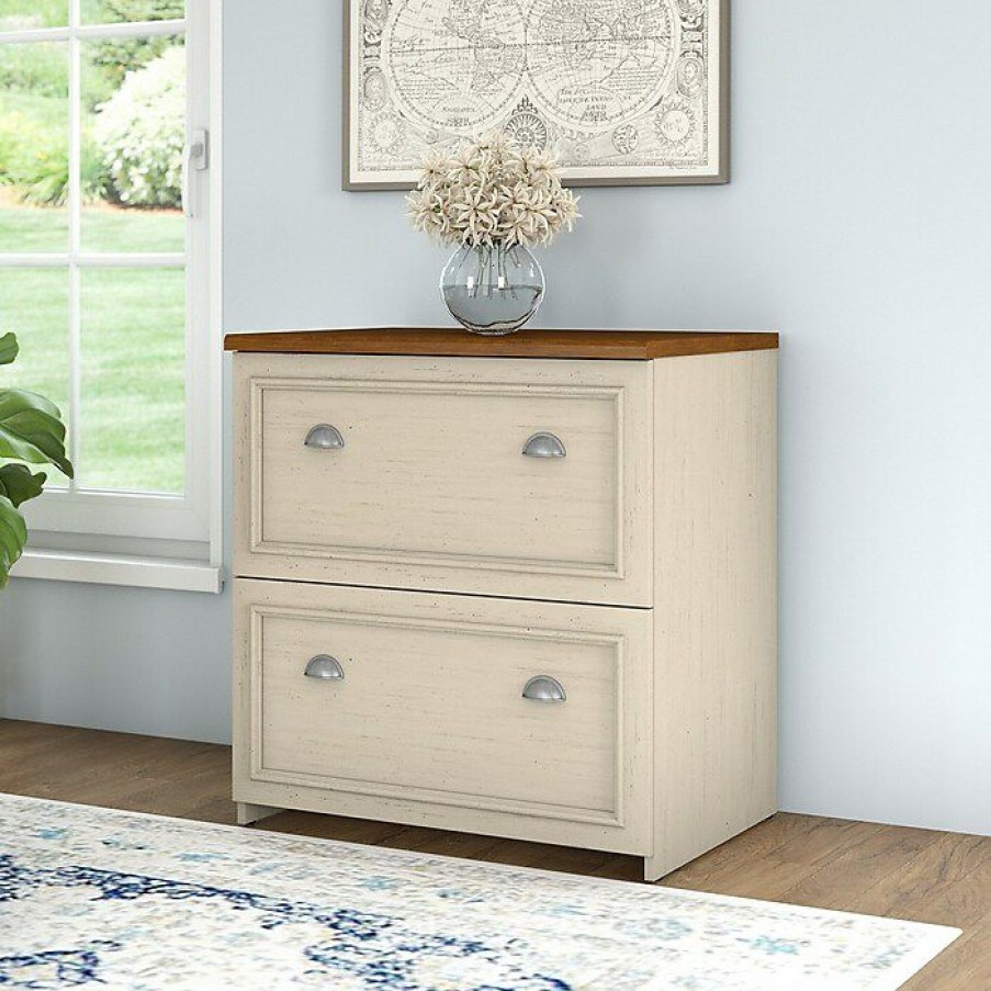 * Bush Furniture Fairview Lateral File Cabinet, Antique White/Tea Maple (Wc53281-03)