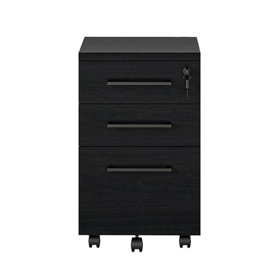 * Ameriwood Parkside 3-Drawer Lateral File Cabinet, Mobile, Letter/Legal, Black Oak, 15.75 (9558802Com)