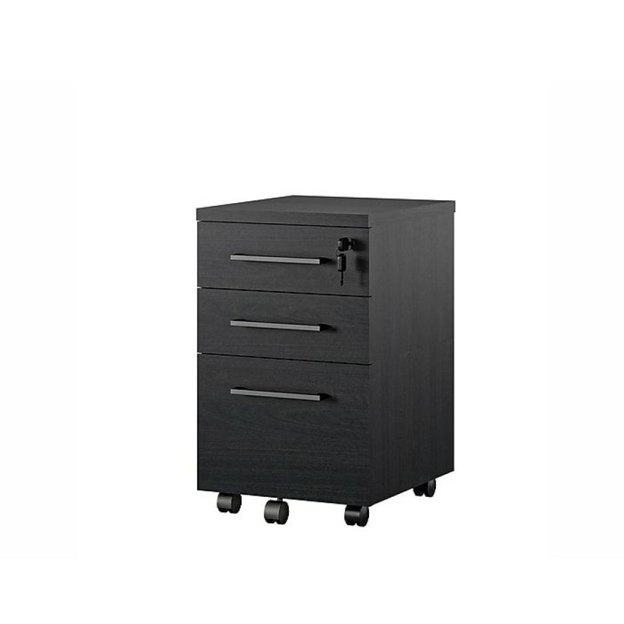 * Ameriwood Parkside 3-Drawer Lateral File Cabinet, Mobile, Letter/Legal, Black Oak, 15.75 (9558802Com)