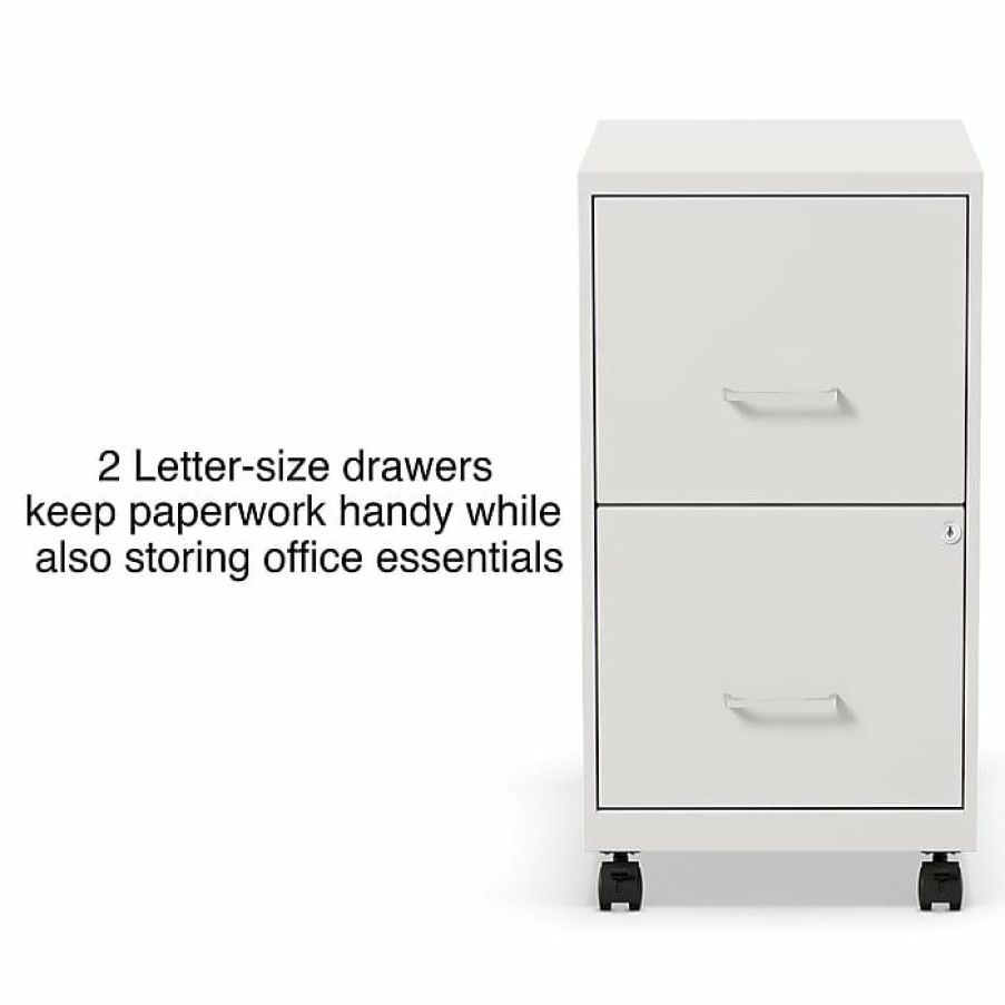 * Staples 2-Drawer Vertical Mobile File Cabinet, Locking, Letter Size, White, 18"D (19634)