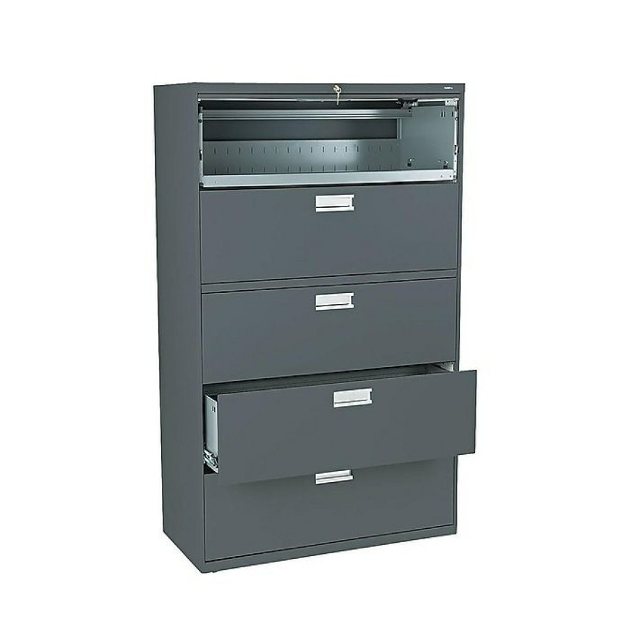 * Hon Brigade 600 Series 5-Drawer Lateral File Cabinet, Locking, Charcoal, Letter/Legal, 42 W (H695.L.S)