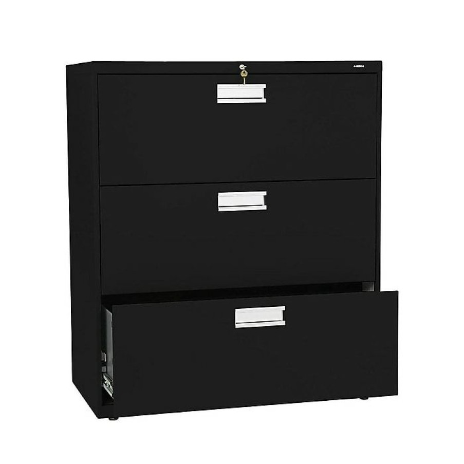 * Hon Brigade 600 Series 3-Drawer Lateral File Cabinet, Locking, Letter/Legal, Black, 36 W (H683.L.P)