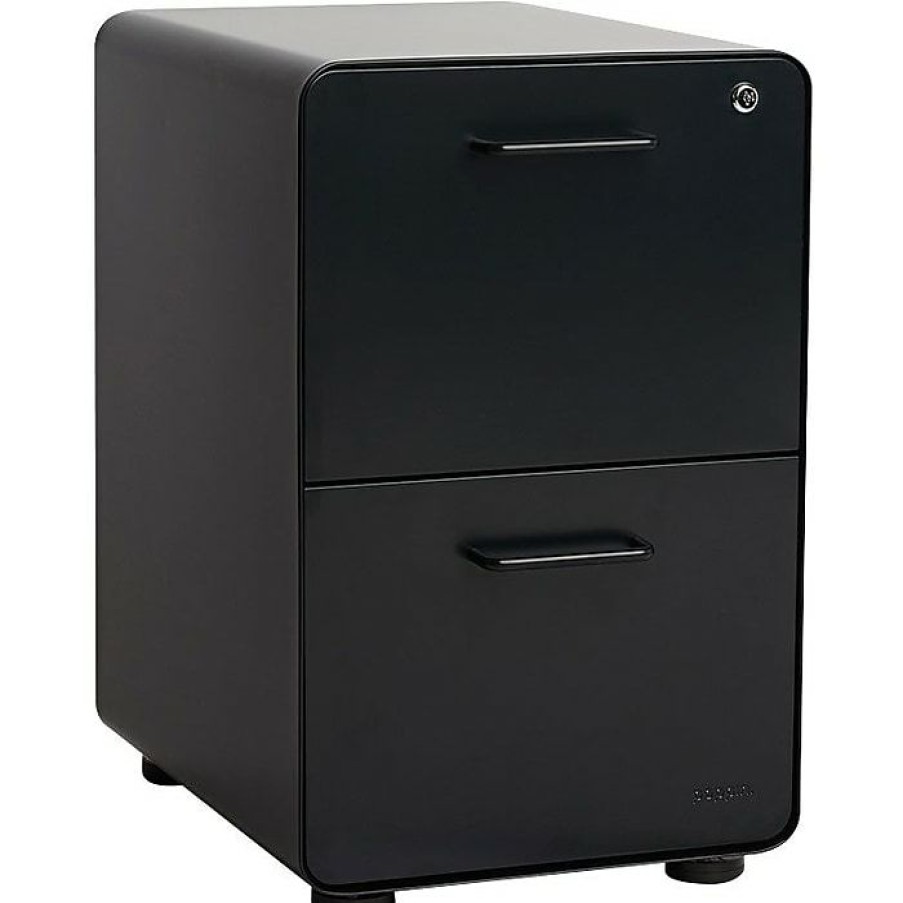 * Poppin Two Drawer Stow All Black File Cabinet